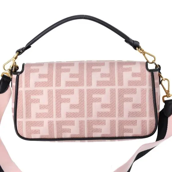 FENDI Mamma Baguette Zucca Pattern Handbag 8BR600 Pink Beige Black Jacquard - Picture 3 of 8